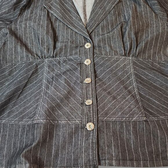 Ashley Stewart Women's 24 Navy White Striped STRETCH Long Sleeve Blazer Jacket - Picture 4 of 10